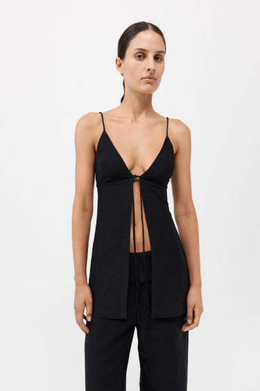 Tie Front Top - Black