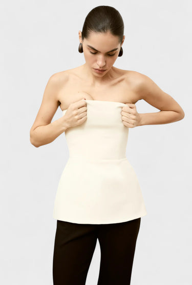 Strapless Crepe Peplum Top