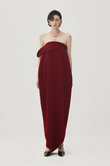 Nhung Cocoon Asymmetric One Shoulder Velvet Maxi Dress