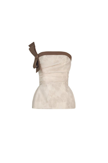 Anh Peplum Straight Across Neck Linen Top -