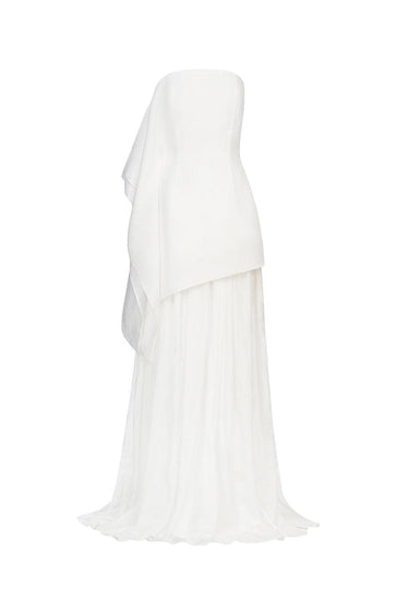 Gio Strapless Gathered Silk Chiffon Floor Length Dress -