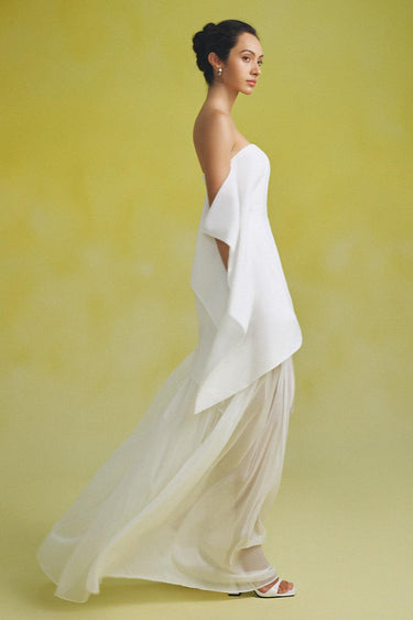 Gio Strapless Gathered Silk Chiffon Floor Length Dress -