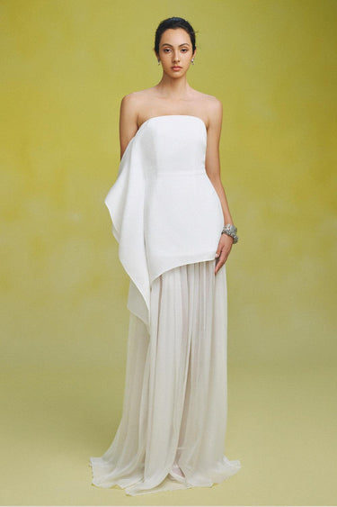 Gio Strapless Gathered Silk Chiffon Floor Length Dress -