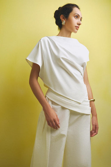 Ha Flared Waist Pleated Linen Blend Floor Length Pants -