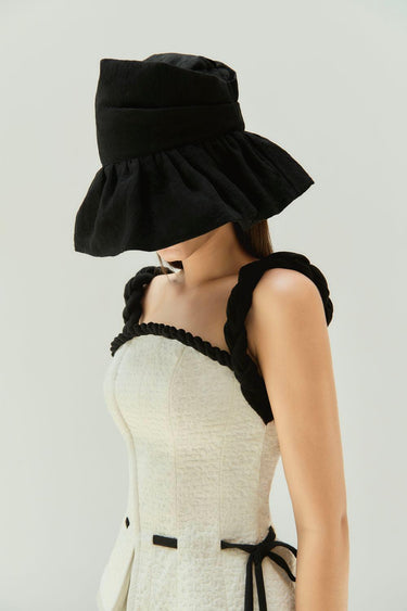 Nghi Peplum Curved Neck Ribbed Burlap Top -