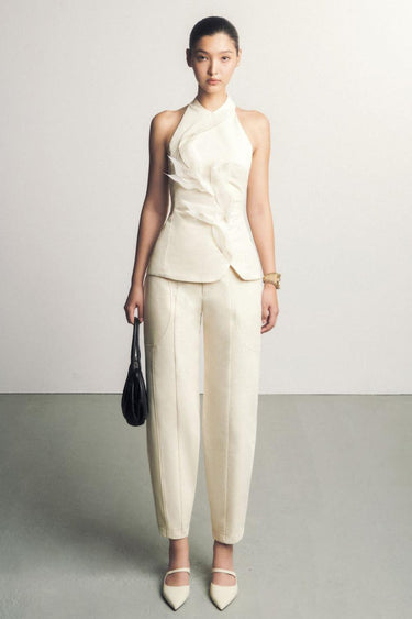 Nha Pegged High Waist Khaki Seven-Eighth Pants -