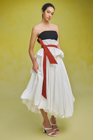 Van Vi Bubble Asymmetric Linen Blend Midi Skirt -
