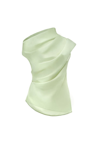 Diep Asymmetric Draped Silk Organza Top