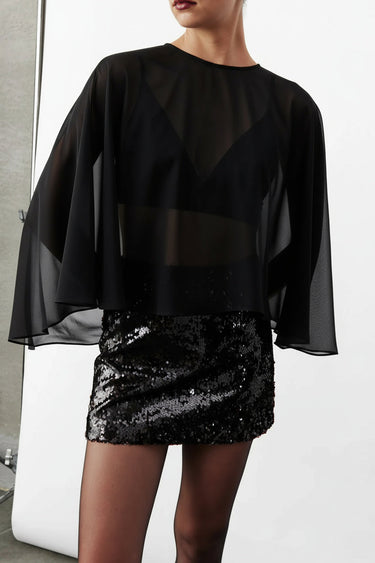 Viona Chiffon Cape in Black