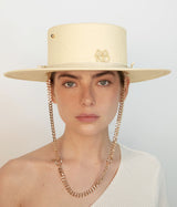 Pierced Chain Strap Canotier Hat - WONROB