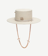 Pierced Chain Strap Canotier Hat - WONROB