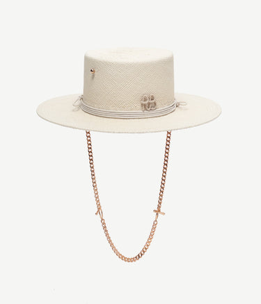 Pierced Chain Strap Canotier Hat by Ruslan Baginskiy - WONROB