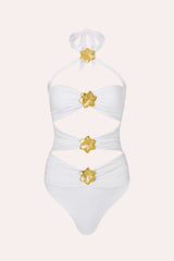 Diamond Cut Out Swimsuit - Pearl - WONROB