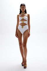 Diamond Cut Out Swimsuit - Pearl - WONROB