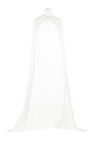 Suong Trapezoid High Neck Organza Floor Length Cape
