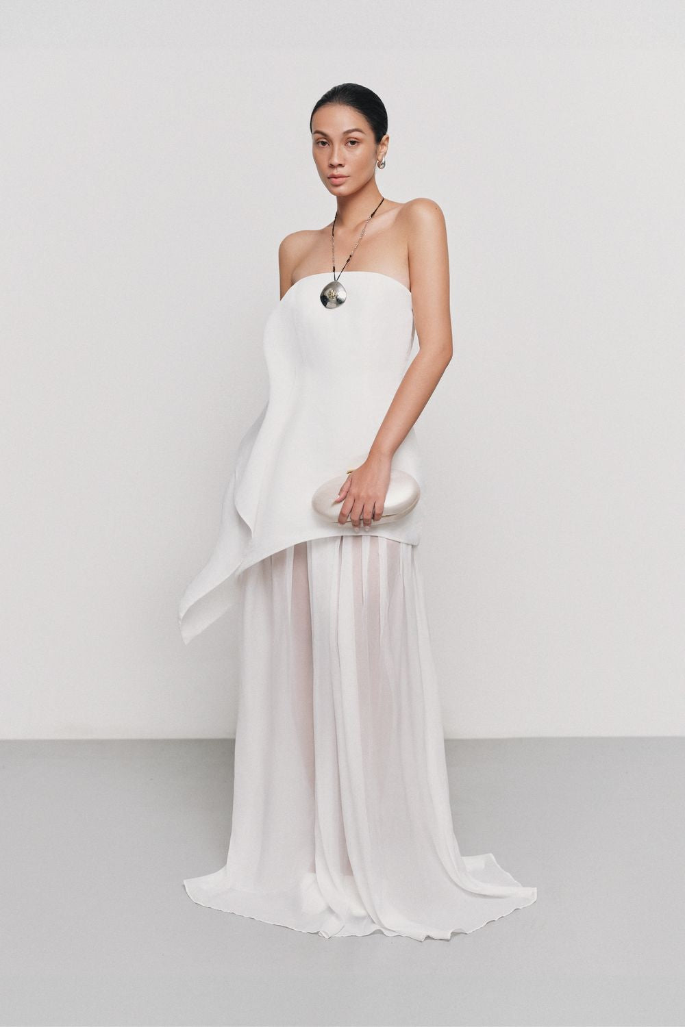 Gio Strapless Gathered Silk Chiffon Floor Length Dress