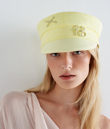 Monogram-embellished Cotton Baker Boy Cap with Leather Visor - WONROB