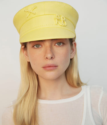 Monogram-embellished Linen Baker Boy Cap - WONROB