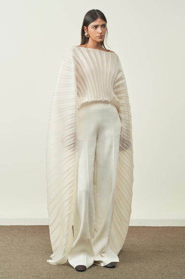 Phu Van Structured Pleated Shimmering Satin Top