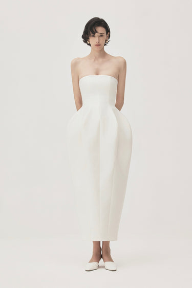 strapless puffy midi dress Ly Puffy Strapless Taffeta Midi Dress – WONROB