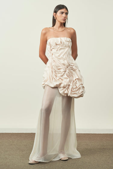 Thanh Tu Asymmetric Trumpet Shape Silk Organza Skirt