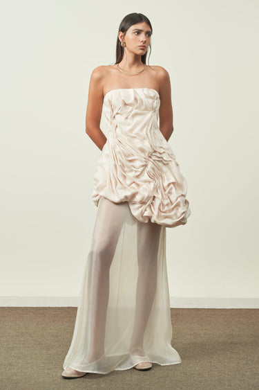 Hai Duong Asymmetric Smocking Strapless Silk Organza Top