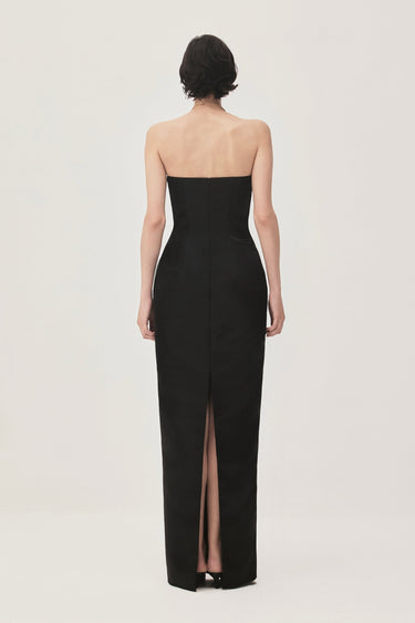 Linh Sa Sheath Strapless High-Sheen Satin Maxi Dress