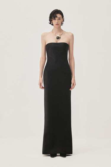 Linh Sa Sheath Strapless High-Sheen Satin Maxi Dress