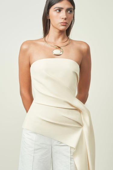 Kim Van Asymmetric Deconstructed Strapless Ribbed Twill Top