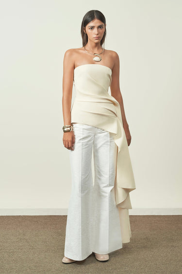 Kim Van Asymmetric Deconstructed Strapless Ribbed Twill Top