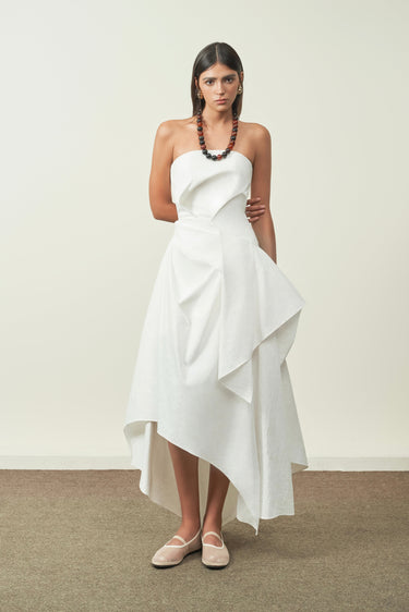 Van Thanh Deconstructed Strapless Chenille Dress