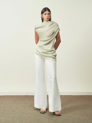 Diep Asymmetric Draped Silk Organza Top