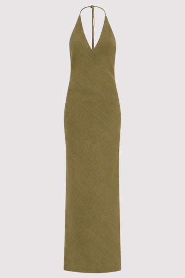 St. Agni Linen Bias Halter Dress in Olive - size M St. Agni Linen Bias Halter Dress in Olive - size M