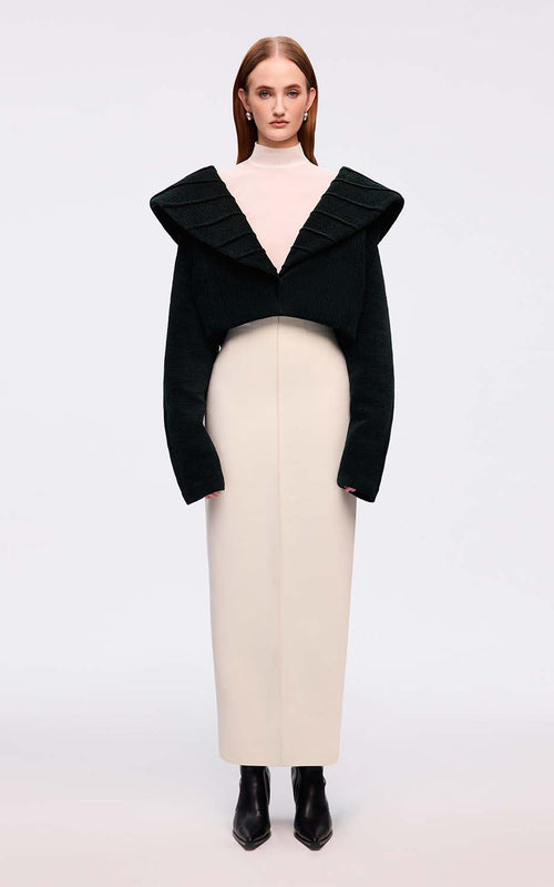 Mac Lam Cropped Plunge Neck Ribbed Velvet Jacket