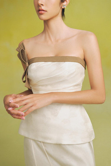 Anh Peplum Straight Across Neck Linen Top -