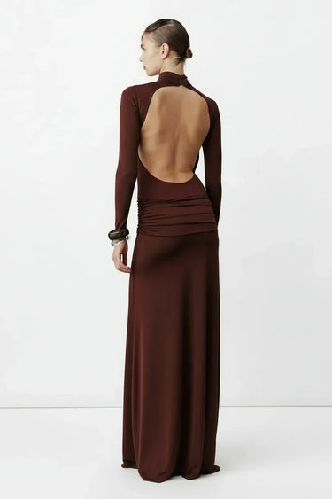 Sienna Long Jersey Dress in Burnt Brown