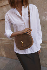 Maccheroni Saddle Bag Chestnut Suede - WONROB