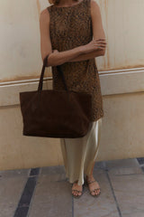 Mega Sprout Tote Dark Brown Suede - WONROB