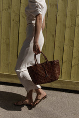 Midi Leather Basket Light Brown - WONROB