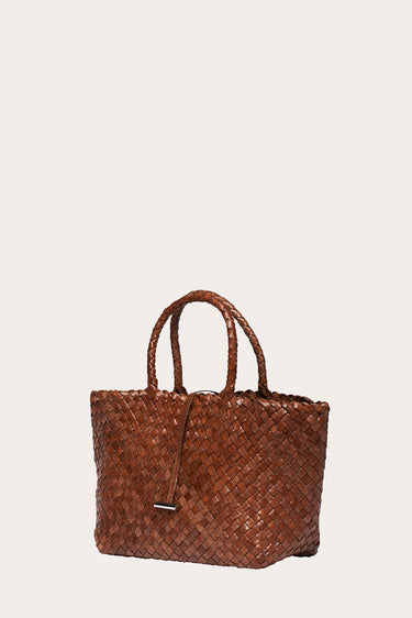 Midi Leather Basket Light Brown - WONROB