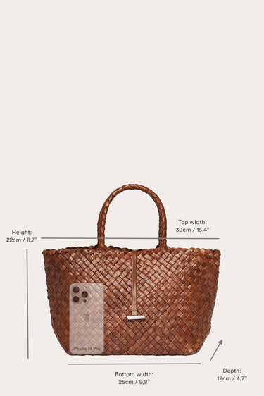 Midi Leather Basket Light Brown - WONROB