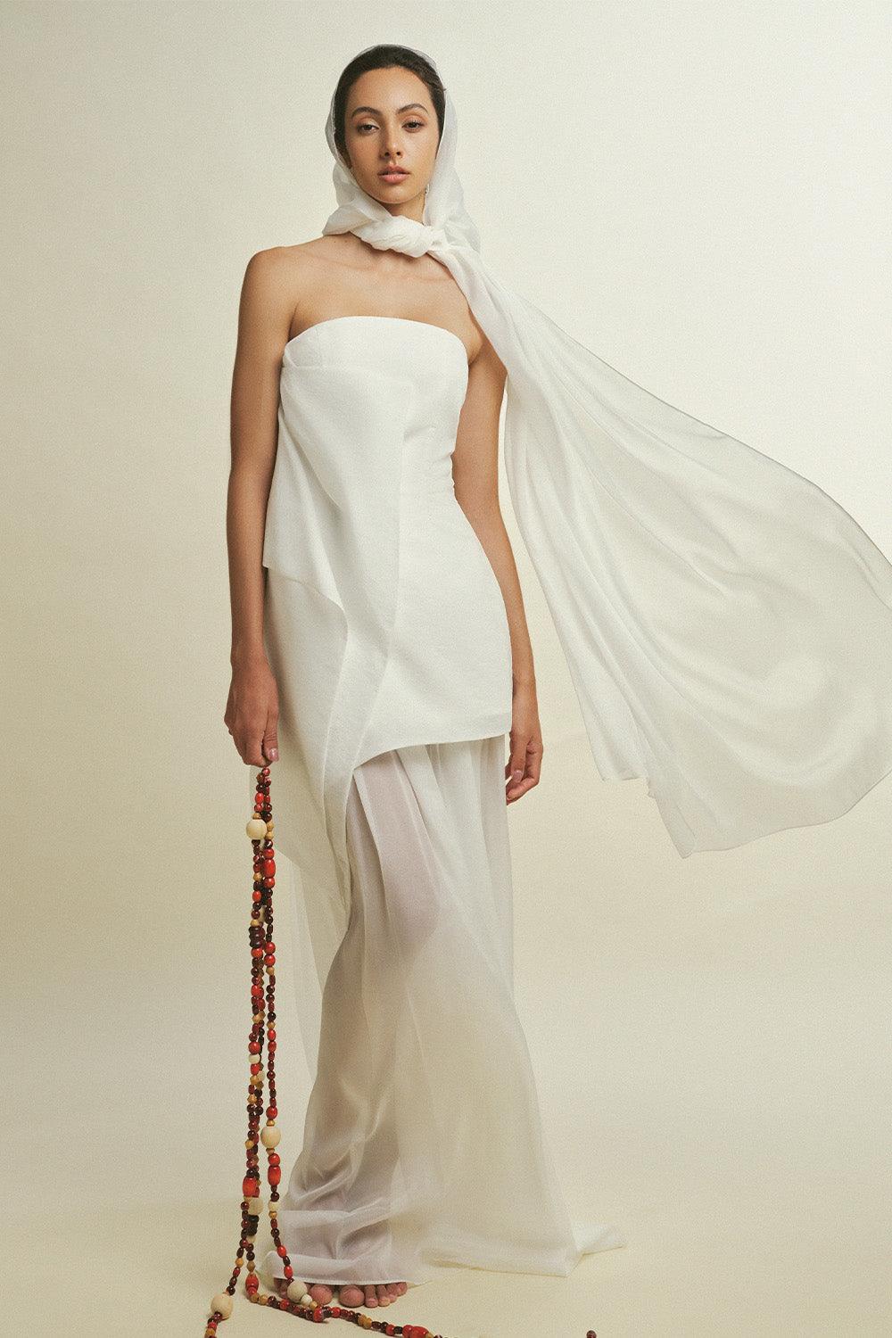 Gio Strapless Gathered Silk Chiffon Floor Length Dress