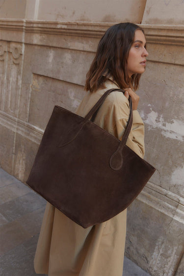 Sprout Tote Dark Brown Suede - WONROB