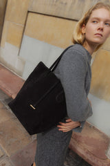 Tall Sprout Tote Black Suede - WONROB