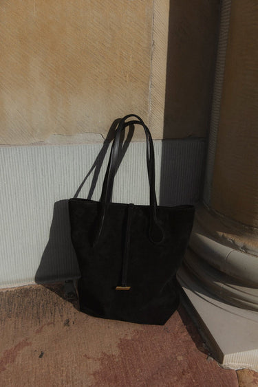 Tall Sprout Tote Black Suede - WONROB