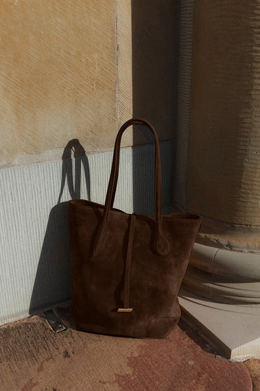 Tall Sprout Tote Dark Brown Suede - WONROB