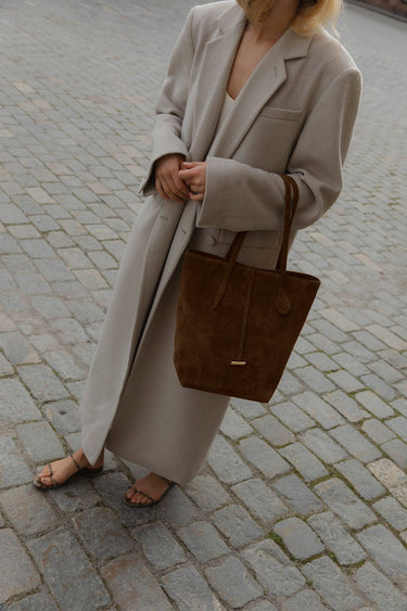 Tall Sprout Tote Dark Brown Suede - WONROB