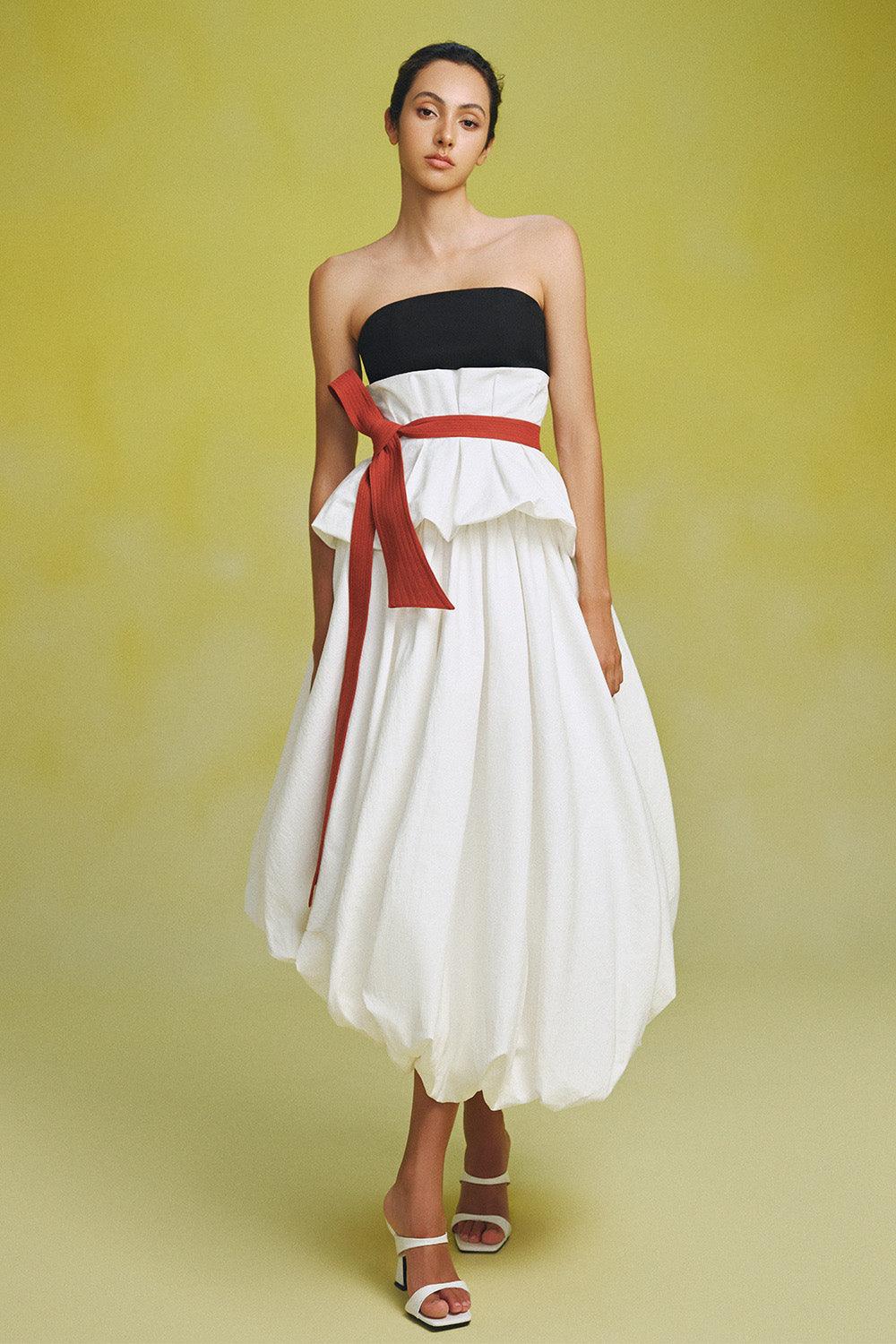 Van Vi Bubble Asymmetric Linen Blend Midi Skirt